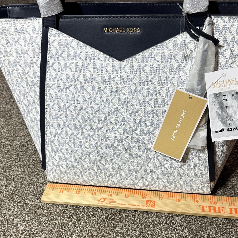 Michael Kors Whitney Small Signature Logo Tote navy and white with gold accents - Picture 2 of 10